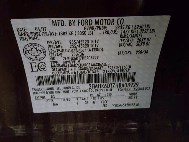 2FMHK6DT7HBA08929 - 2017 FORD FLEX LIMIT BURGUNDY photo 10