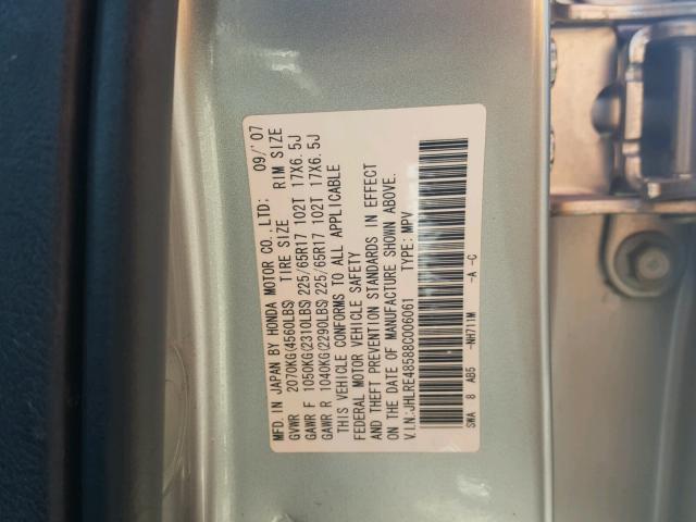 JHLRE48588C006061 - 2008 HONDA CR-V EX SILVER photo 10