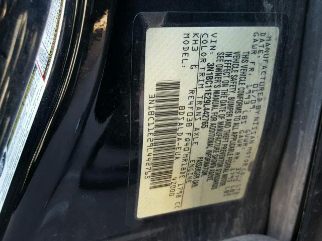 3N1BC11E29L442765 - 2009 NISSAN VERSA S BLACK photo 10