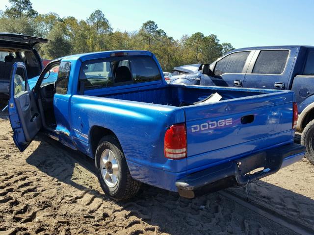 1B7GL22X6YS537502 - 2000 DODGE DAKOTA BLUE photo 3