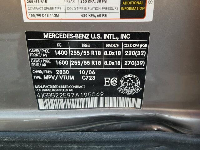 4JGBB22E97A195569 - 2007 MERCEDES-BENZ ML 320 CDI GRAY photo 10