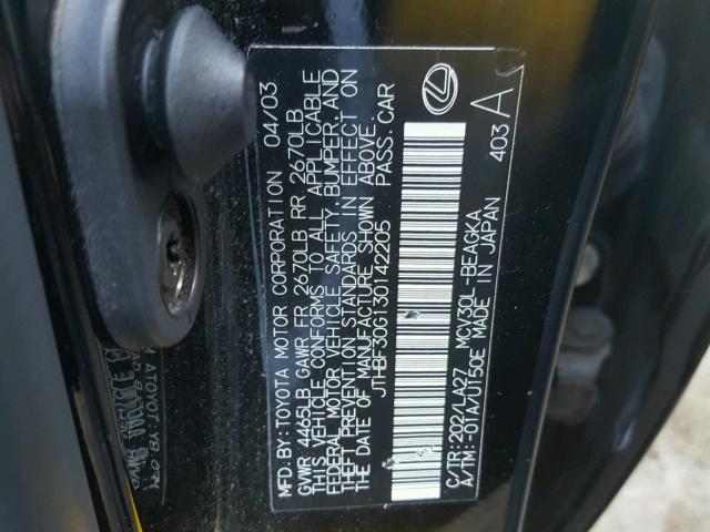 JTHBF30G130142205 - 2003 LEXUS ES 300 BLACK photo 10