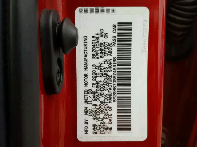 5Y2SM67059Z463198 - 2009 PONTIAC VIBE RED photo 10