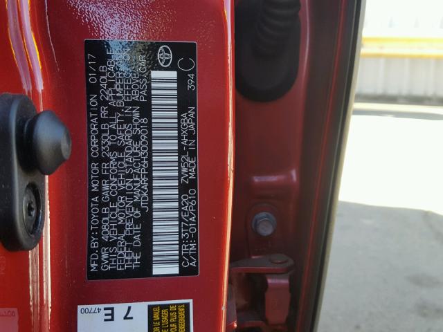 JTDKARFP6H3009018 - 2017 TOYOTA PRIUS PRIM წითელი ფოტო 10