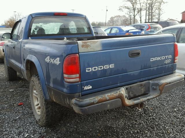 1D7HG12K24S677408 - 2004 DODGE DAKOTA SXT BLUE photo 3