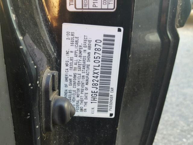 1HGEJ824XYL057870 - 2000 HONDA CIVIC EX BLACK photo 10