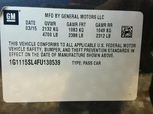 1G1115SL4FU130539 - 2015 CHEVROLET IMPALA LT CHARCOAL photo 10