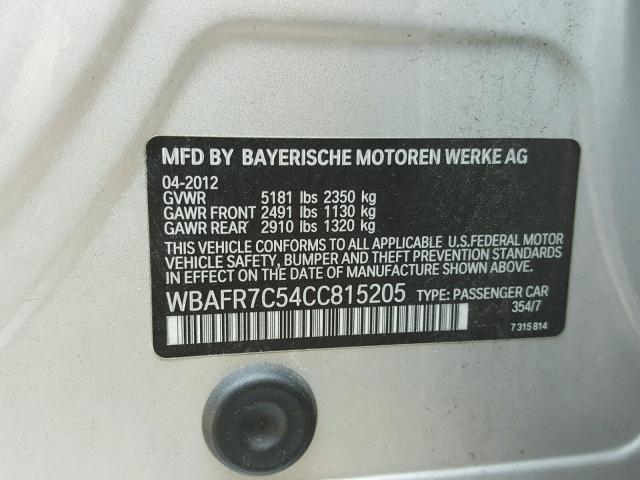 WBAFR7C54CC815205 - 2012 BMW 535 I SILVER photo 10