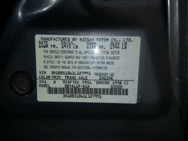 3N1BB51D61L127991 - 2001 NISSAN SENTRA SE GRAY photo 10