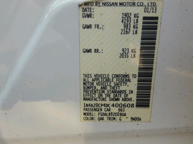 1N4AZ0CP4DC400608 - 2013 NISSAN LEAF S WHITE photo 10