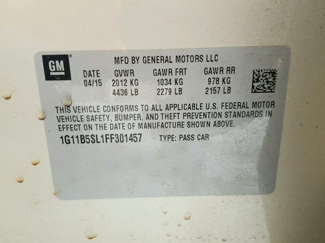 1G11B5SL1FF301457 - 2015 CHEVROLET MALIBU LS ოქროსფერი ფოტო 10