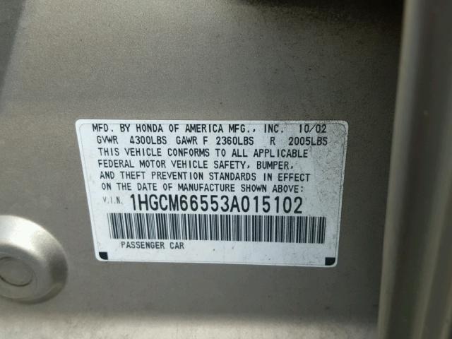 1HGCM66553A015102 - 2003 HONDA ACCORD EX TAN photo 10