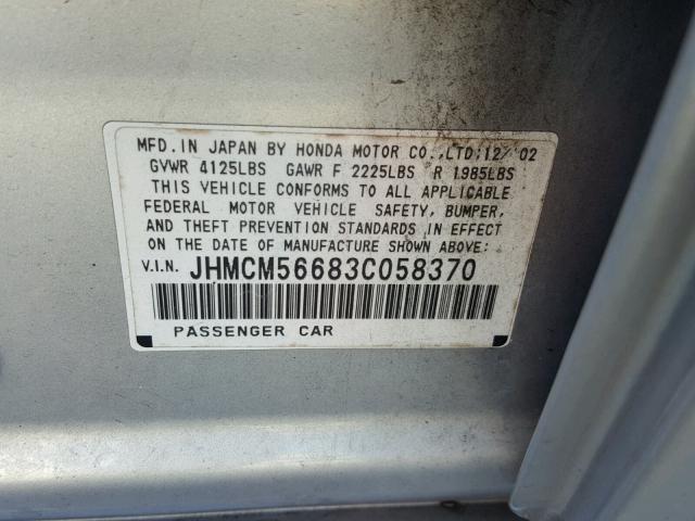 JHMCM56683C058370 - 2003 HONDA ACCORD EX SILVER photo 10