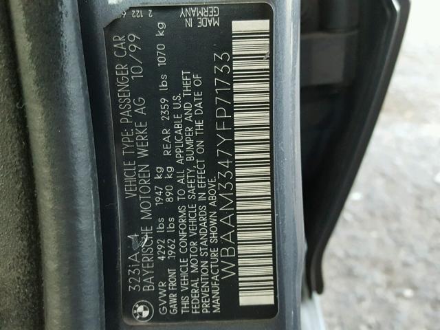 WBAAM3347YFP71733 - 2000 BMW 323 I GRAY photo 10