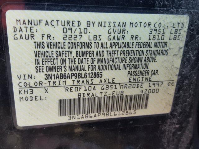 3N1AB6AP9BL612865 - 2011 NISSAN SENTRA 2.0 BLACK photo 10