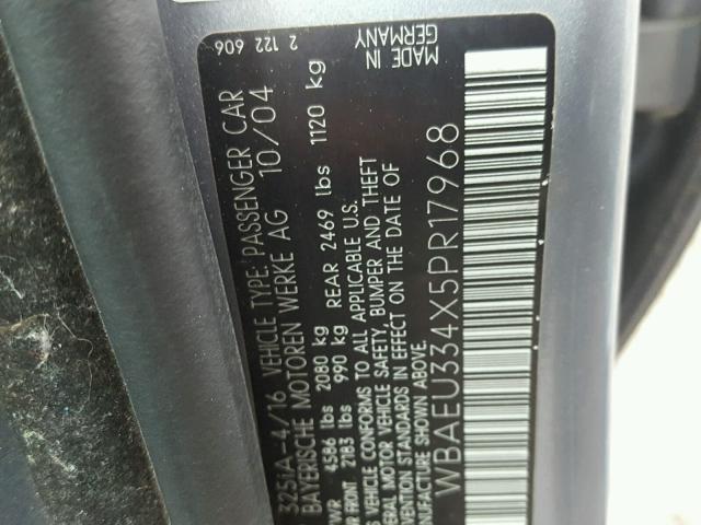 WBAEU334X5PR17968 - 2005 BMW 325 XI GRAY photo 10