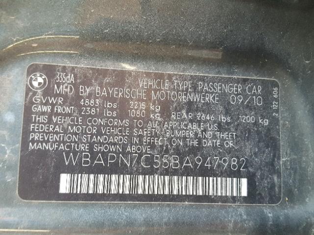 WBAPN7C55BA947982 - 2011 BMW 335 D GRAY photo 10