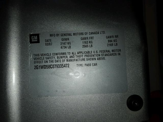 2G1WD58C079335472 - 2007 CHEVROLET IMPALA SUP 银色 照片 10