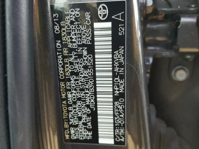 JTDKDTB39D1551520 - 2013 TOYOTA PRIUS C GRAY photo 10