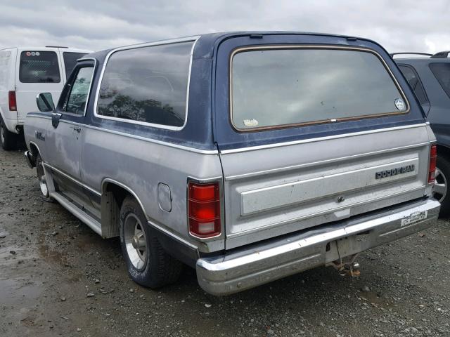 3B4GD12Y7JM820583 - 1988 DODGE RAMCHARGER BLUE photo 3