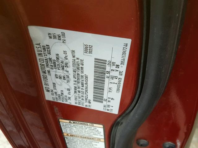 1FMZU73KX4UB45087 - 2004 FORD EXPLORER X RED photo 10