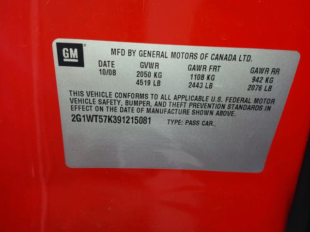 2G1WT57K391215081 - 2009 CHEVROLET IMPALA 1LT RED photo 10