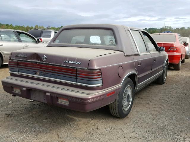 3C3XA5636LT031338 - 1990 CHRYSLER LEBARON LA BURGUNDY photo 4