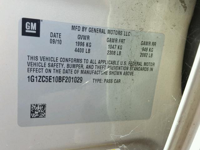 1G1ZC5E10BF201029 - 2011 CHEVROLET MALIBU 1LT GOLD photo 10