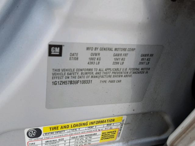 1G1ZH57B39F108331 - 2009 CHEVROLET MALIBU 1LT SILVER photo 10