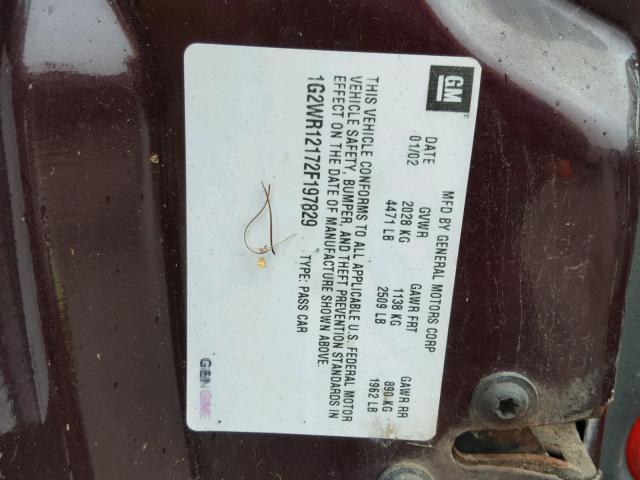1G2WR12172F197829 - 2002 PONTIAC GRAND PRIX PURPLE photo 10