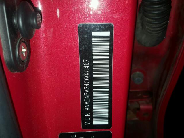 KNADN5A34C6031467 - 2012 KIA RIO EX RED photo 10