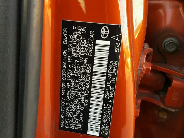 JTKKU10448J030834 - 2008 TOYOTA SCION XD ORANGE photo 10