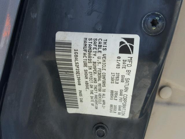 1G8AL52F23Z139440 - 2003 SATURN ION LEVEL BLUE photo 10