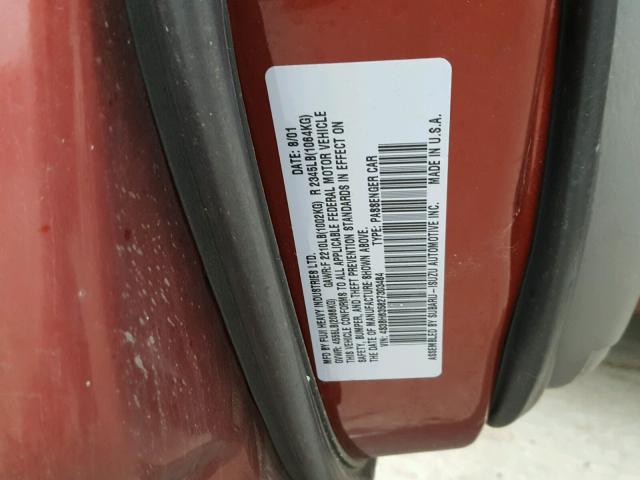 4S3BH635827303484 - 2002 SUBARU LEGACY L BURGUNDY photo 10