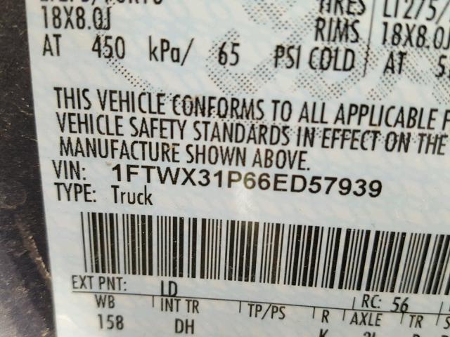 1FTWX31P66ED57939 - 2006 FORD F350 SRW S BLUE photo 10