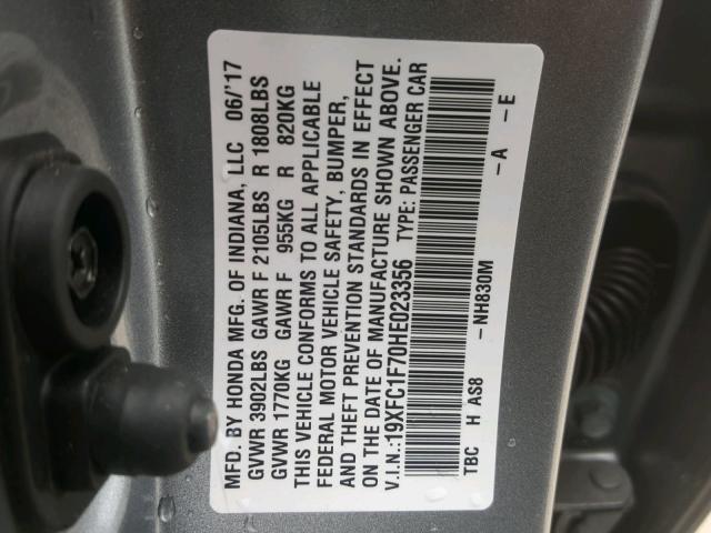 19XFC1F70HE023356 - 2017 HONDA CIVIC EXL 银色 照片 10