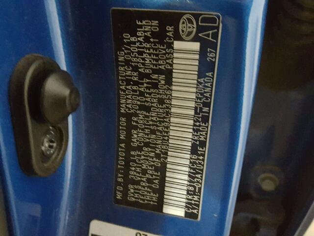 2T1BU4EE9AC338562 - 2010 TOYOTA COROLLA BA BLUE photo 10