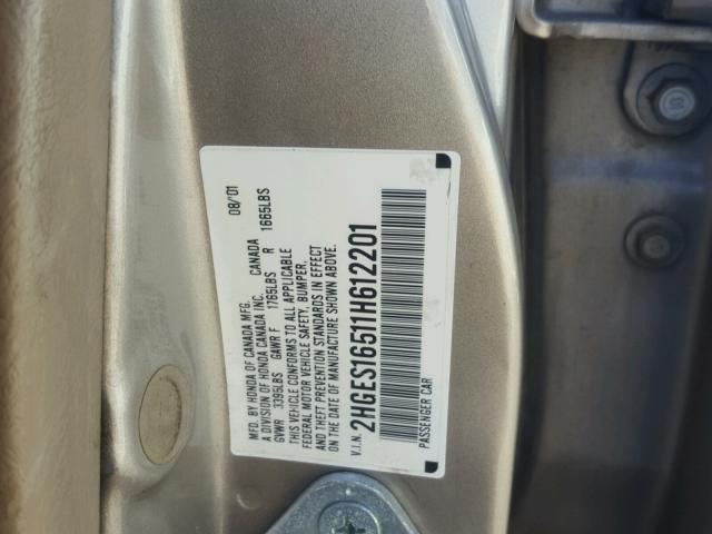 2HGES16511H612201 - 2001 HONDA CIVIC LX TAN photo 10