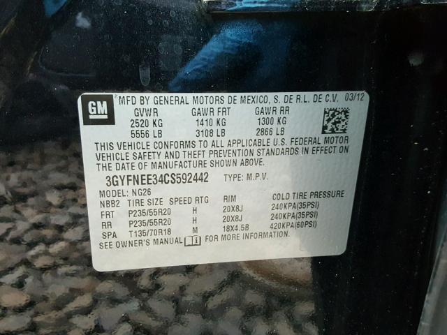 3GYFNEE34CS592442 - 2012 CADILLAC SRX PERFOR 黑色 照片 10