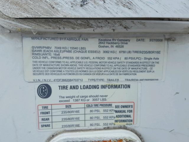 4YDF3662084703712 - 2008 KEYSTONE MONTANA WHITE photo 10