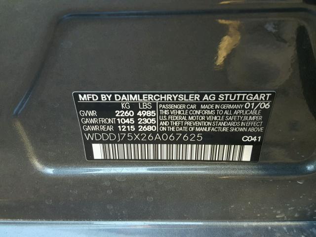 WDDDJ75X26A067625 - 2006 MERCEDES-BENZ CLS 500C GRAY photo 10