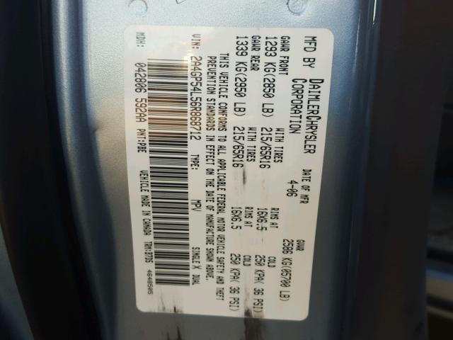 2A4GP54L56R868712 - 2006 CHRYSLER TOWN & COU BLUE photo 10