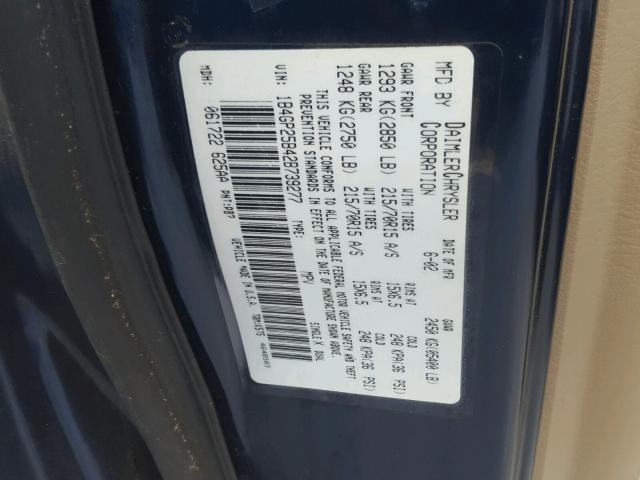 1B4GP25B42B739277 - 2002 DODGE CARAVAN SE BLUE photo 10