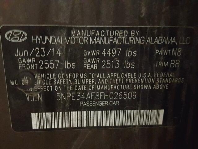 5NPE34AF8FH026509 - 2015 HYUNDAI SONATA SPO GRAY photo 10