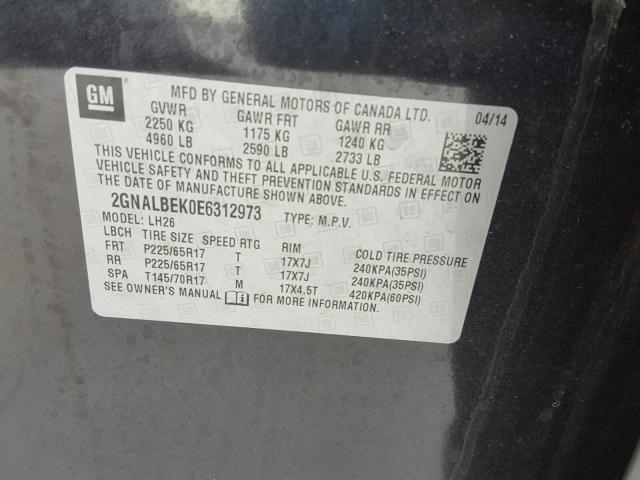 2GNALBEK0E6312973 - 2014 CHEVROLET EQUINOX LT BLACK photo 10