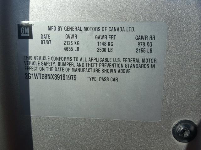 2G1WT58NX89161979 - 2008 CHEVROLET IMPALA LT SILVER photo 10