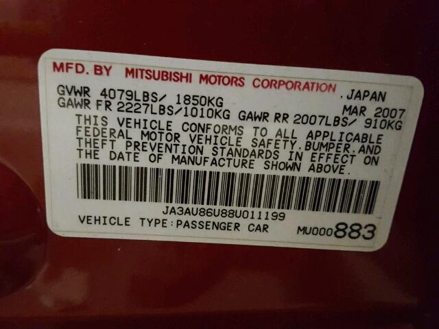 JA3AU86U88U011199 - 2008 MITSUBISHI LANCER GTS RED photo 10