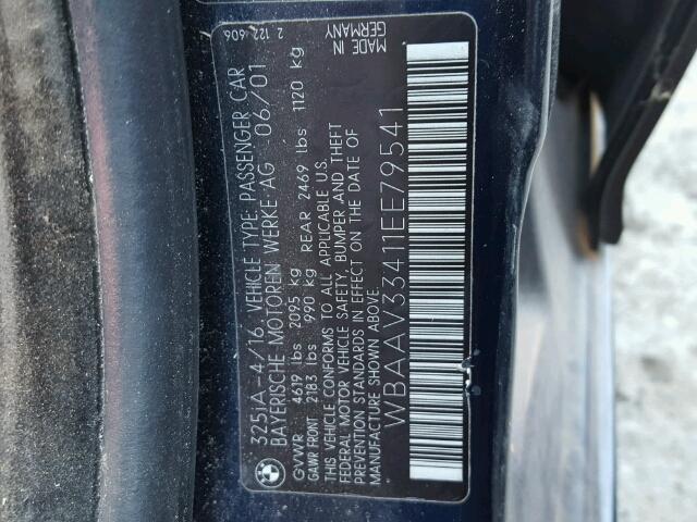 WBAAV33411EE79541 - 2001 BMW 325 I BLUE photo 10