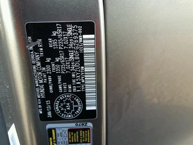 5XYZUDLB0FG269375 - 2015 HYUNDAI SANTA FE S 灰色 照片 10