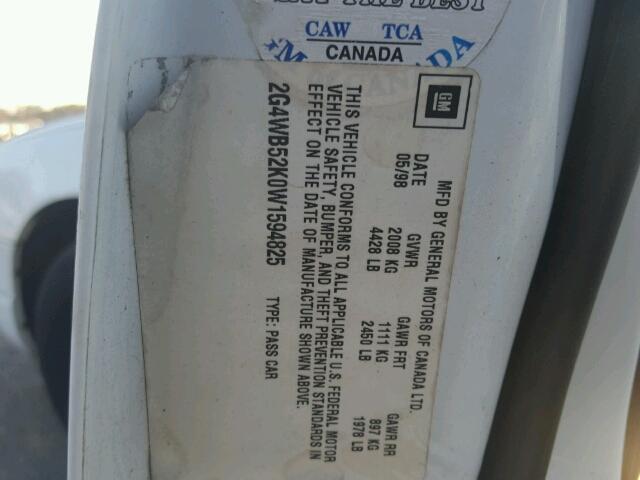 2G4WB52K0W1594825 - 1998 BUICK REGAL LS 白色 照片 10